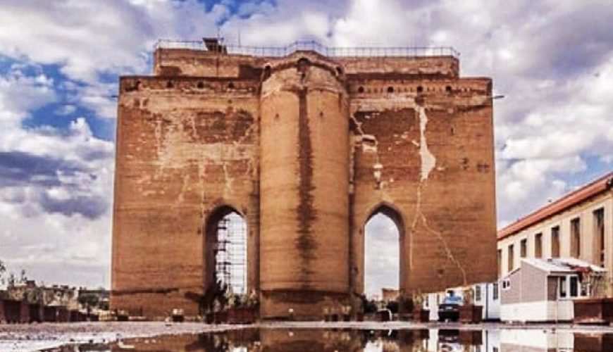 Arg of Tabriz illuminated at night with historical brickwork